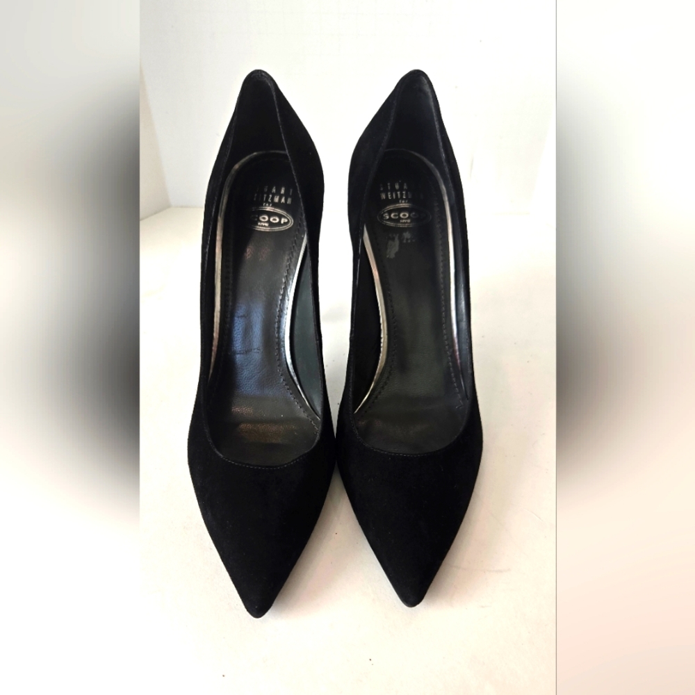 Stuart Weitzman Scoop black suede leather stiletto shoes high heels - Picture 2 of 8